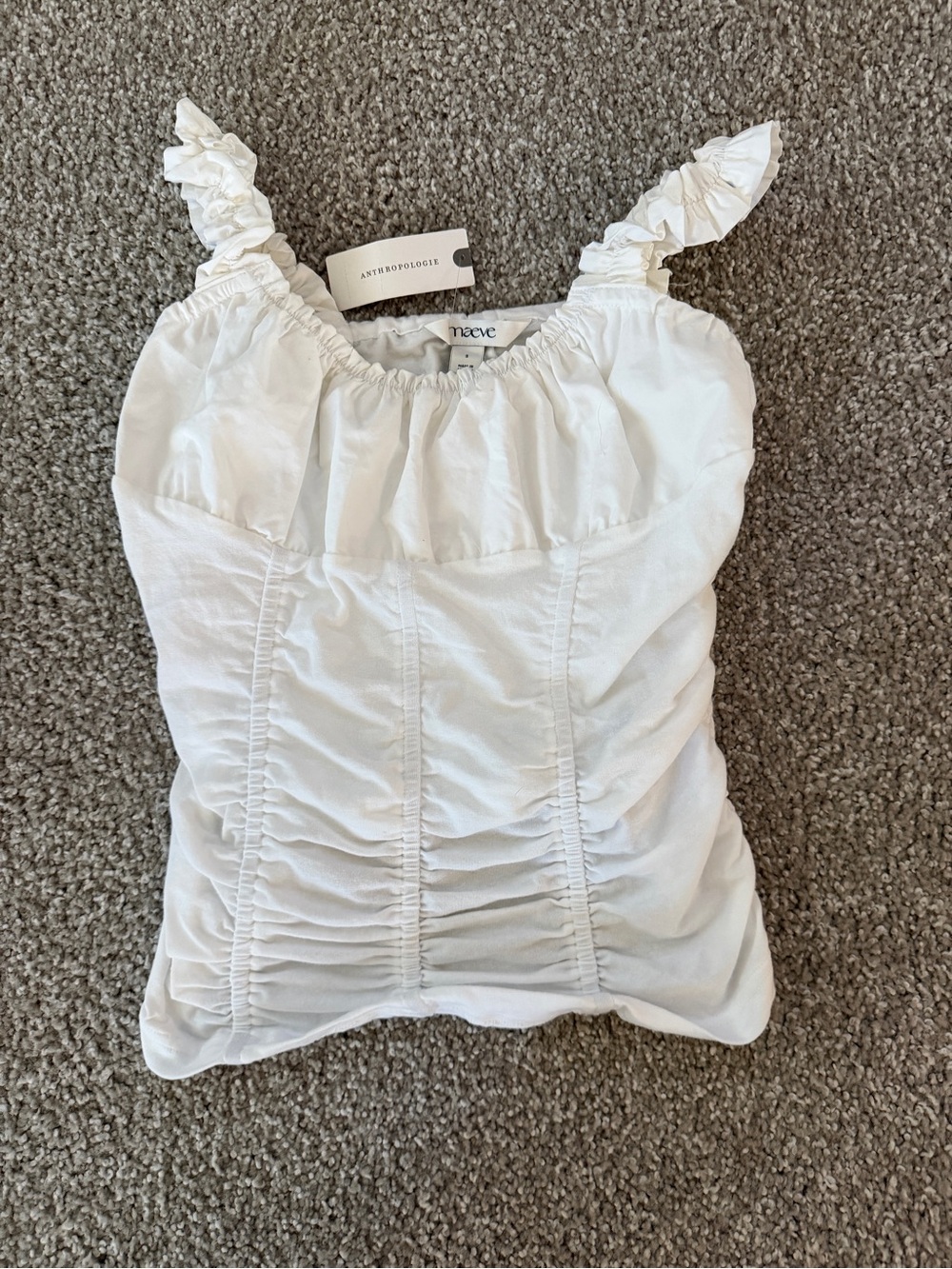 Maeve Anthropologie White Ruffled Ruched Camisole